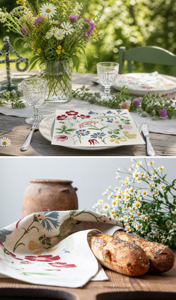 Sju Blomster kökshandduk och pappservett